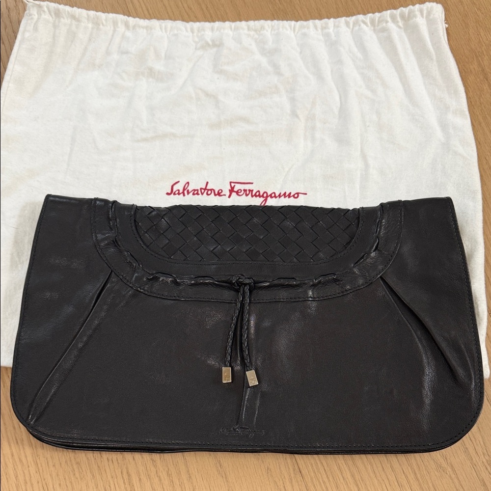 Salvatore Ferragamo Black Leather Clutch